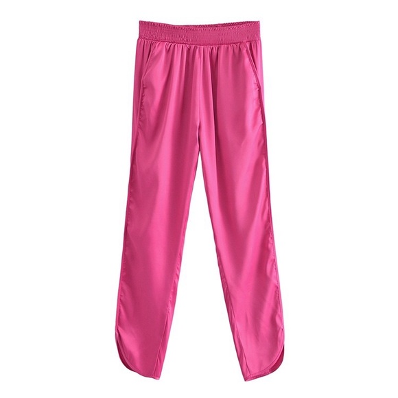 Silky fuchsia pink jogger pants - Picture 1 of 3